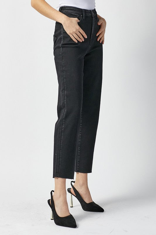 Dam Jeans Hög Midja Mom Fit Tvättad Svart 1