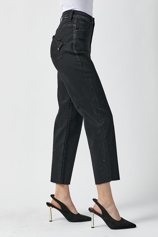 Dam Jeans Hög Midja Mom Fit Tvättad Svart 2