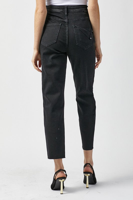 Dam Jeans Hög Midja Mom Fit Tvättad Svart 3