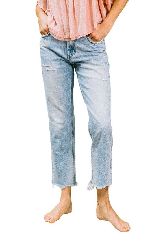 Dam Jeans Hög Midja Raka Ben Ljus Denim 0
