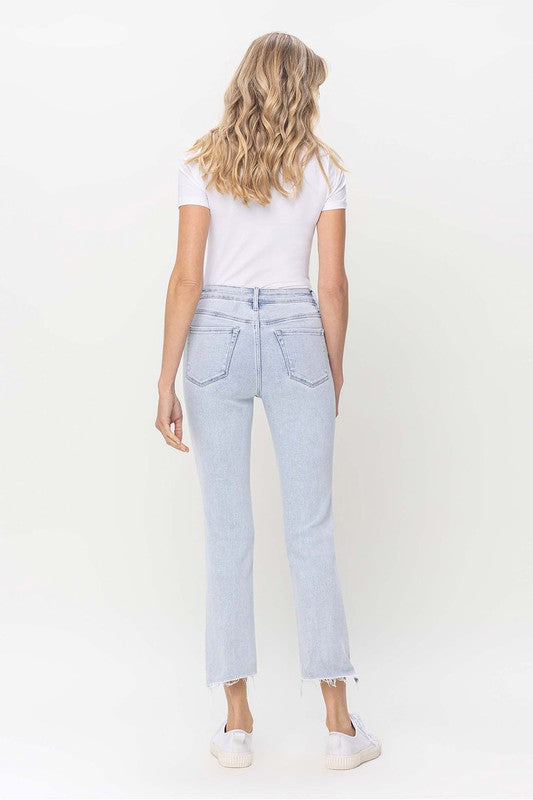 Dam Jeans Hög Midja Raka Ben Ljus Denim 4