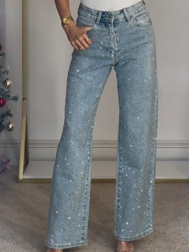 Dam Jeans Hög Midja med Glittrande Detaljer 1