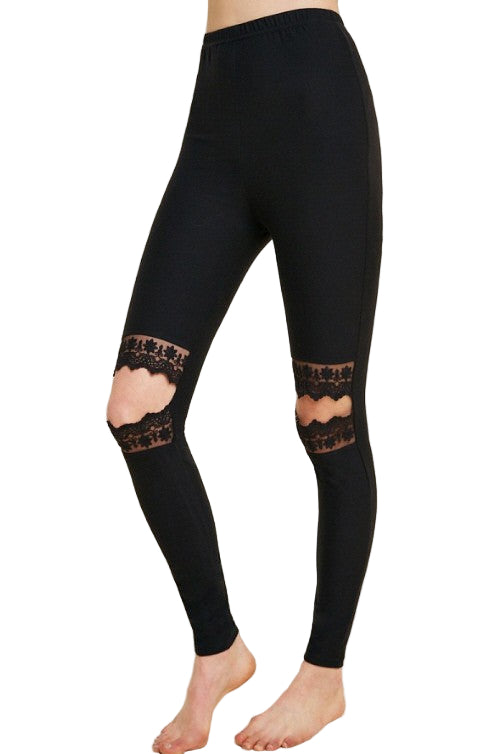 Dam Leggings med Spetsutskärningar i Borstad Material 0