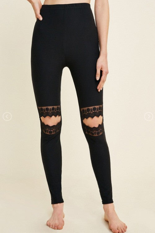 Dam Leggings med Spetsutskärningar i Borstad Material 1