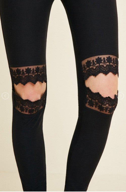Dam Leggings med Spetsutskärningar i Borstad Material 3
