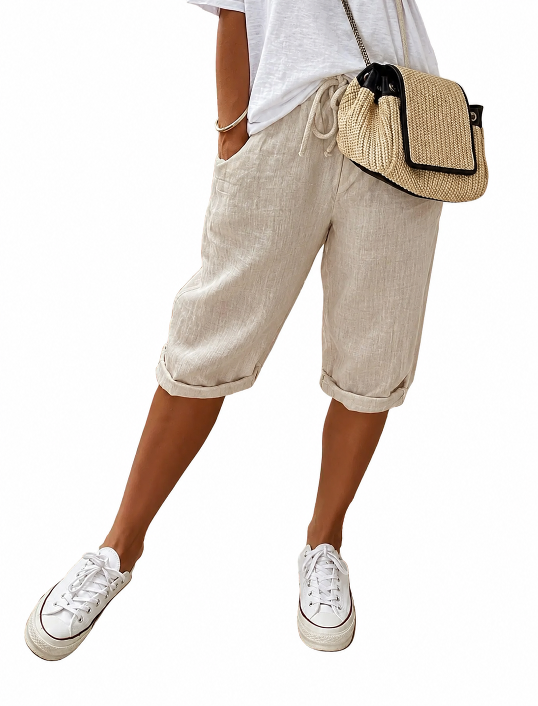 Dam Linne-stil Byxor Elegant Sommarstil Linblandning 0