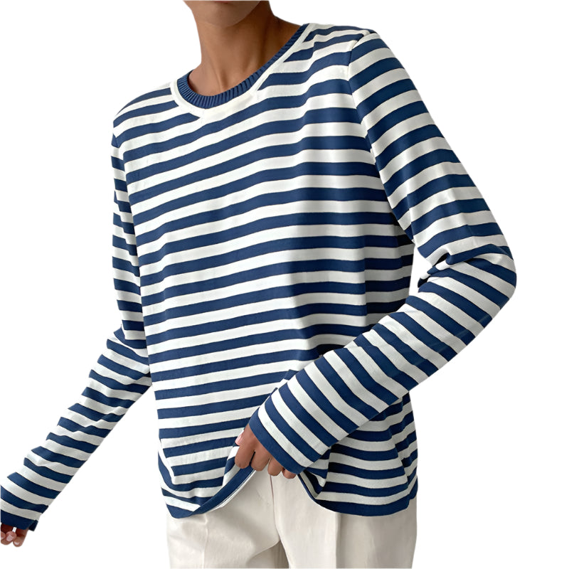 Dam Long Sleeve Topp Med Randig Design I Ekologisk Bomull 0