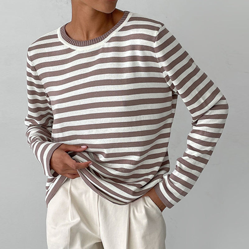 Dam Long Sleeve Topp Med Randig Design I Ekologisk Bomull 1