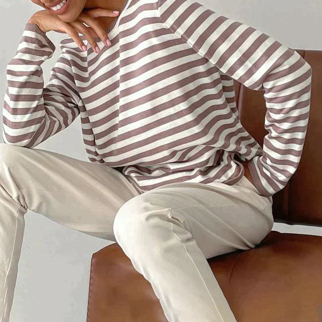 Dam Long Sleeve Topp Med Randig Design I Ekologisk Bomull 2