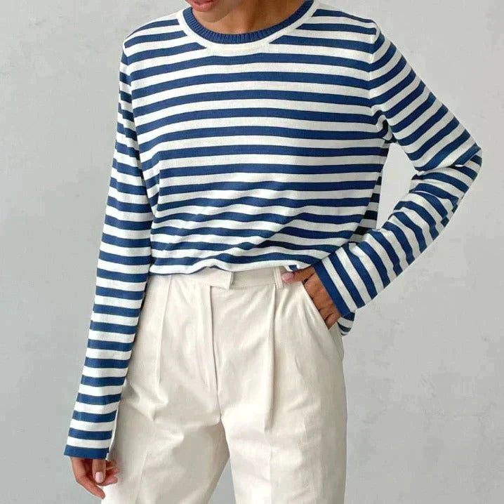 Dam Long Sleeve Topp Med Randig Design I Ekologisk Bomull 3