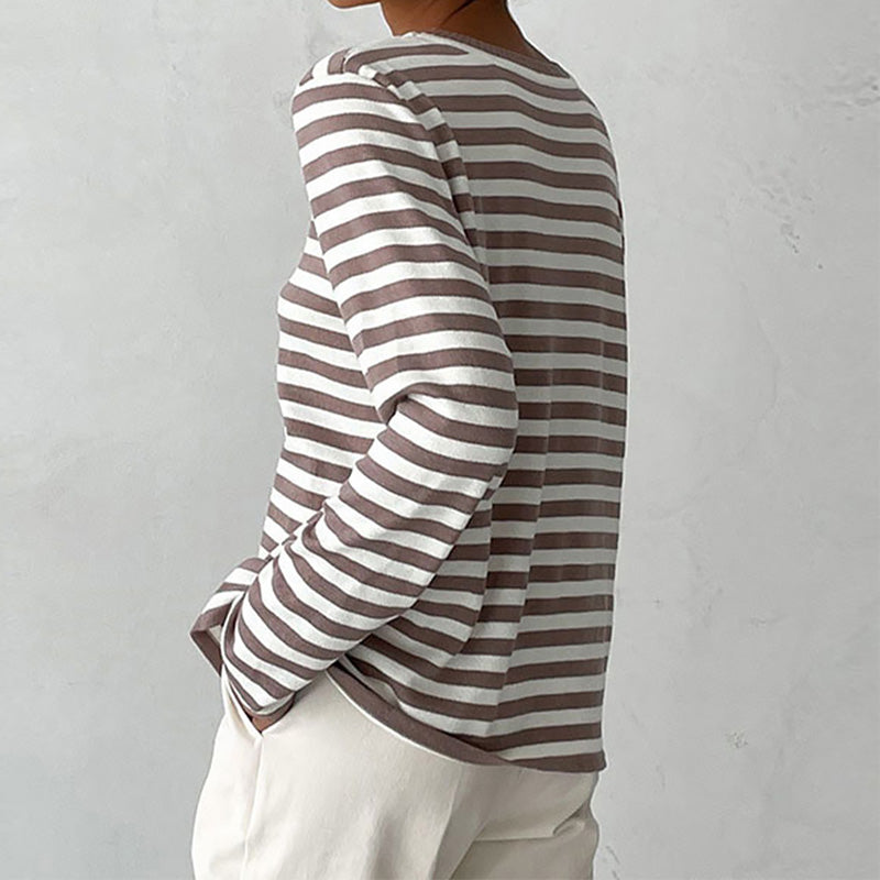 Dam Long Sleeve Topp Med Randig Design I Ekologisk Bomull 8