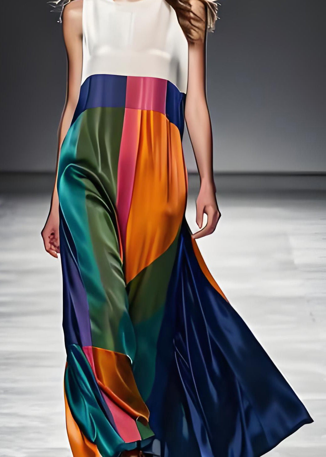 Dam Maxiklänning Boho Stil Färgglad Patchwork Ärmlös O-halsringning 3