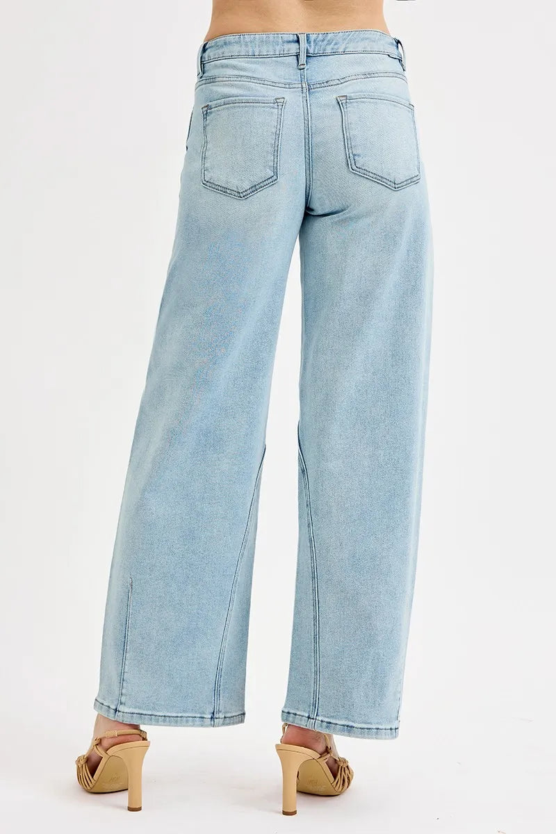 Dam Mid Rise Barrel Jeans Tvättad Stretch 3