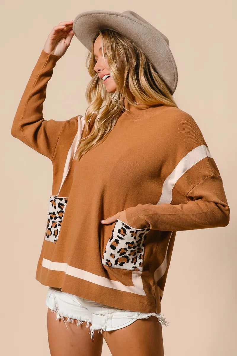 Dam Mock Neck Tröja med Leopardficka 7