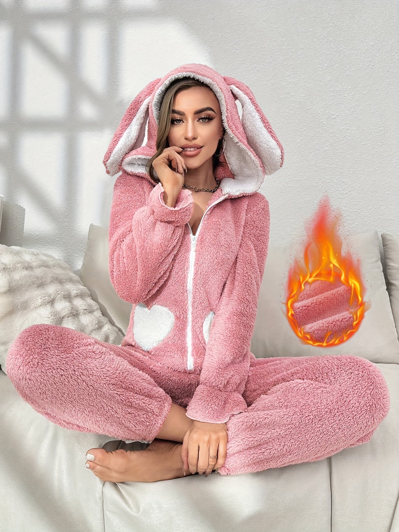Dam Onesie med Kaninhuva för Höst och Vinter 1