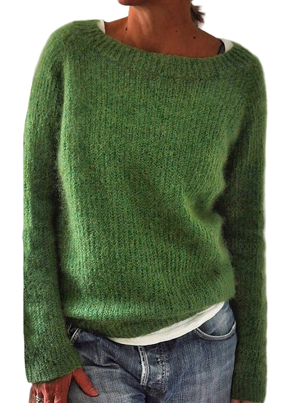 Dam Pullover Mjuk Stickad Förlängd Rundhals Lång Ärmar 0