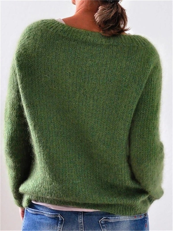 Dam Pullover Mjuk Stickad Förlängd Rundhals Lång Ärmar 1