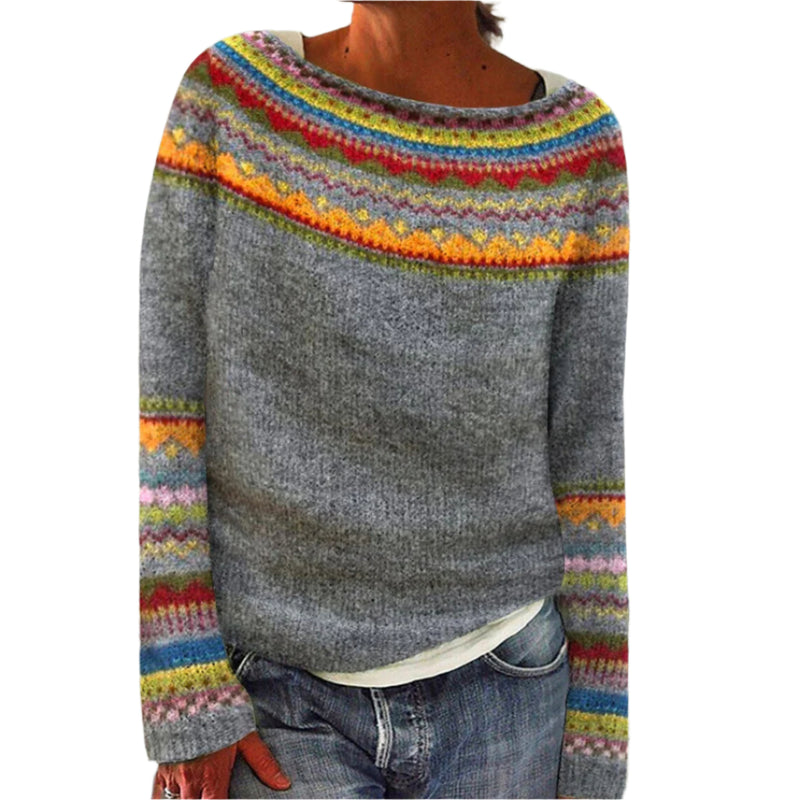 Dam Pullover Rundhals Vintage Stil Långärmad Mjuk Fiber 0
