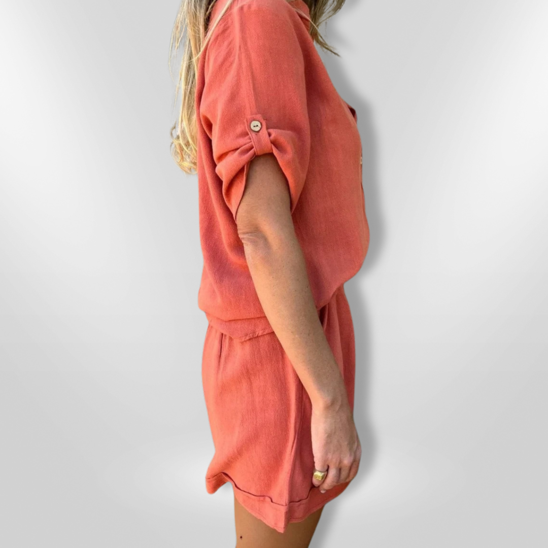 Dam Sommarset Knappblus och Shorts Lätt Andningsbart Tyg 1