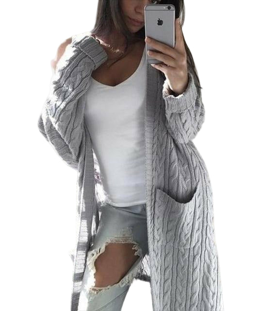 Dam Stickad Lång Tröja Enfärgad För Vardag Och Fest 0