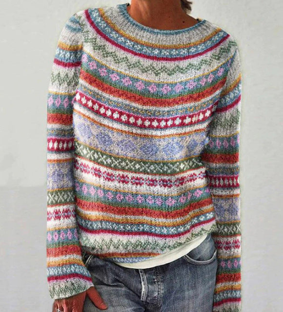 Dam Stickad Tröja Vintage Retro Design Mjuk Fiber 1
