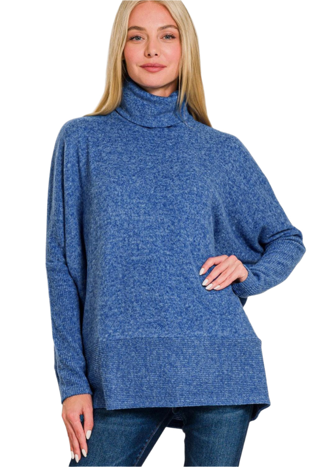 Dam Stickad Turtleneck Tröja Melange Hacci Polyester Rayon Spandex 0