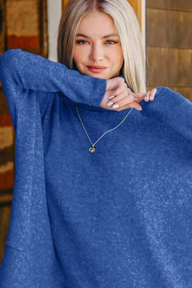 Dam Stickad Turtleneck Tröja Melange Hacci Polyester Rayon Spandex 3