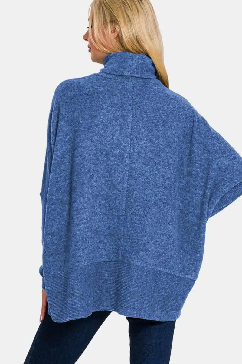 Dam Stickad Turtleneck Tröja Melange Hacci Polyester Rayon Spandex 4