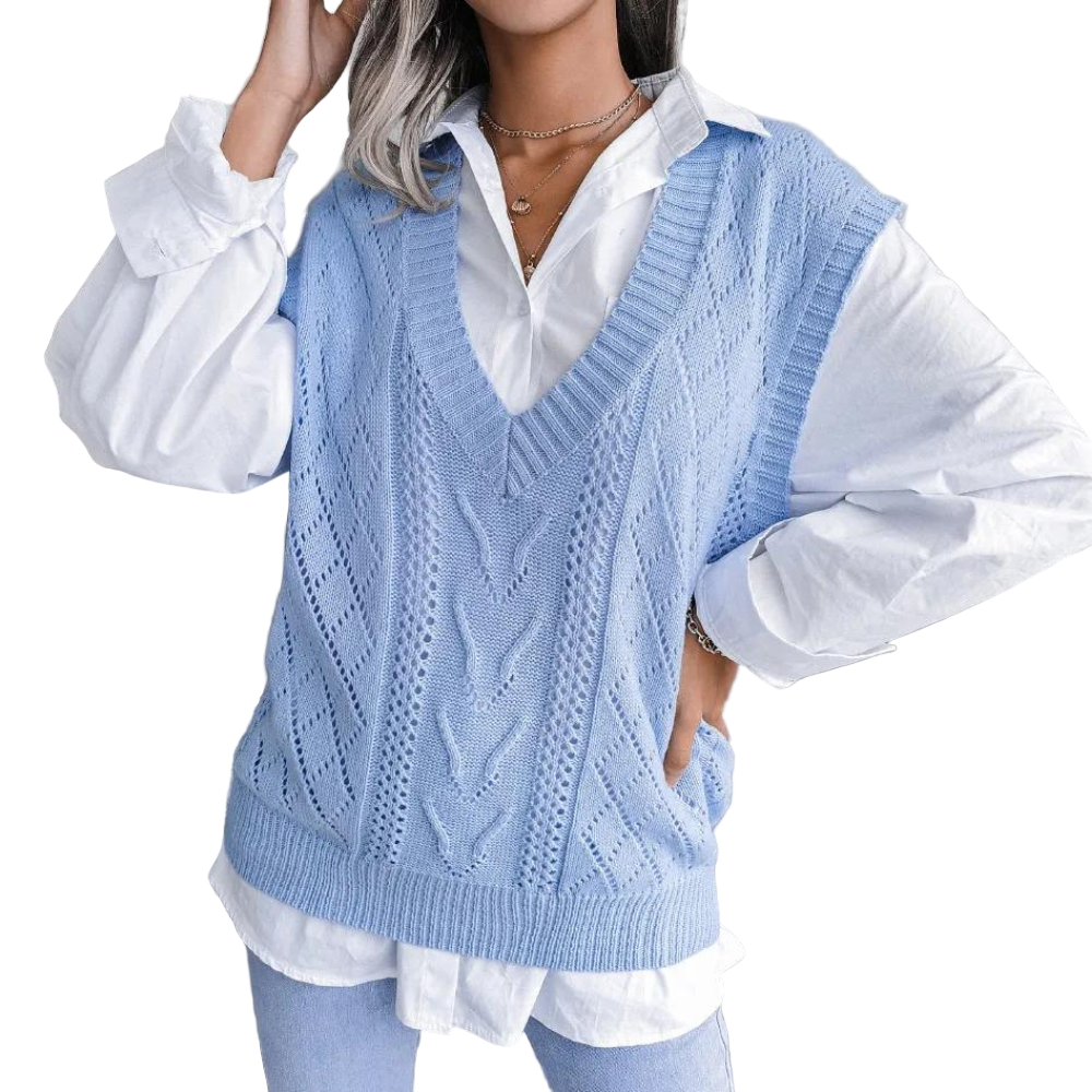 Dam Stickad Väst Modern Design för Lag-på-Lag Styling 0