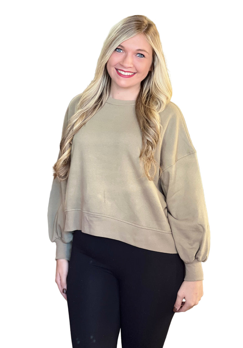 Dam Sweatshirt Drop Shoulder Ballongärmar Mjuk Materialmix 0