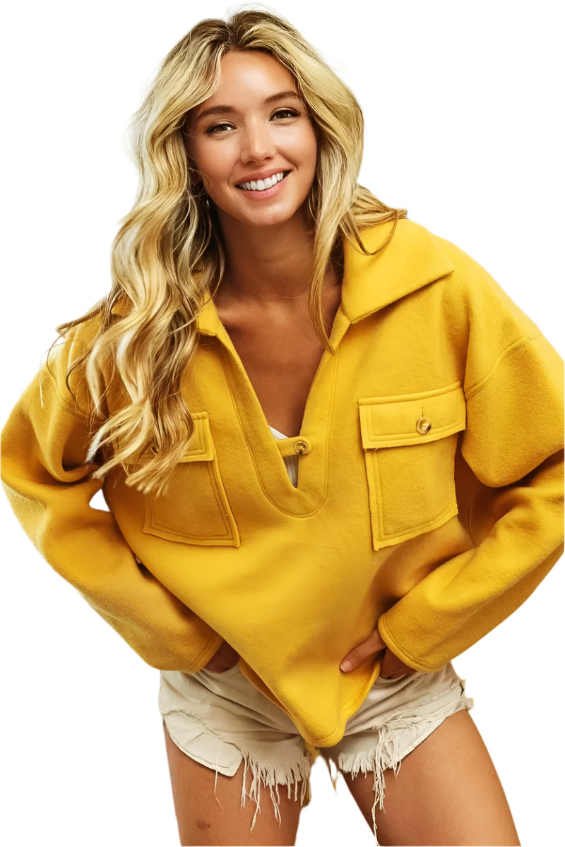 Dam Sweatshirt Fleece med Krage och Fickor 0