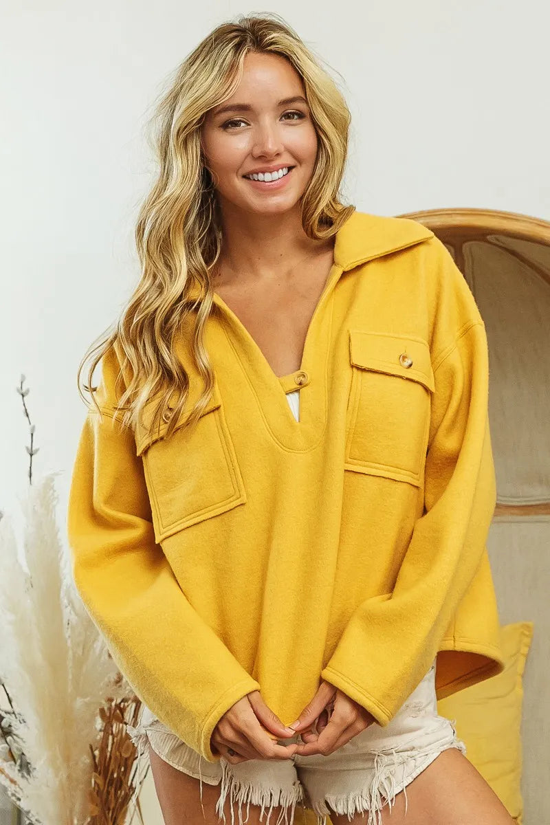 Dam Sweatshirt Fleece med Krage och Fickor 1