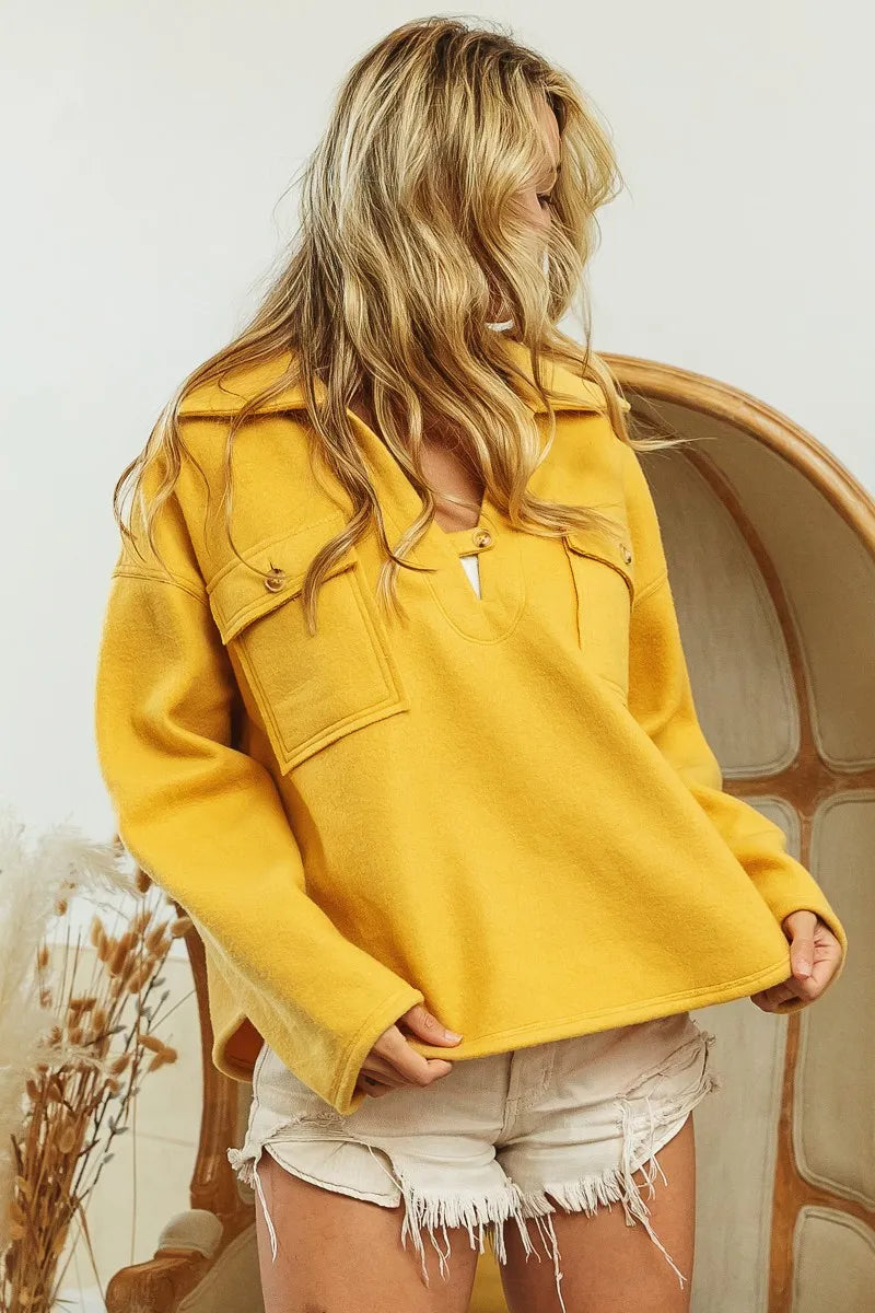 Dam Sweatshirt Fleece med Krage och Fickor 4