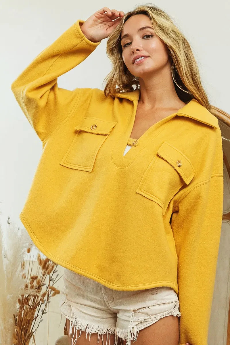 Dam Sweatshirt Fleece med Krage och Fickor 6