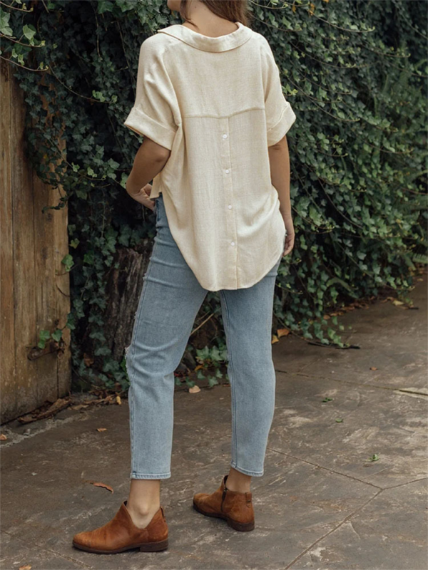 Dam T-shirt Loose Fit Bomull och Linne 1