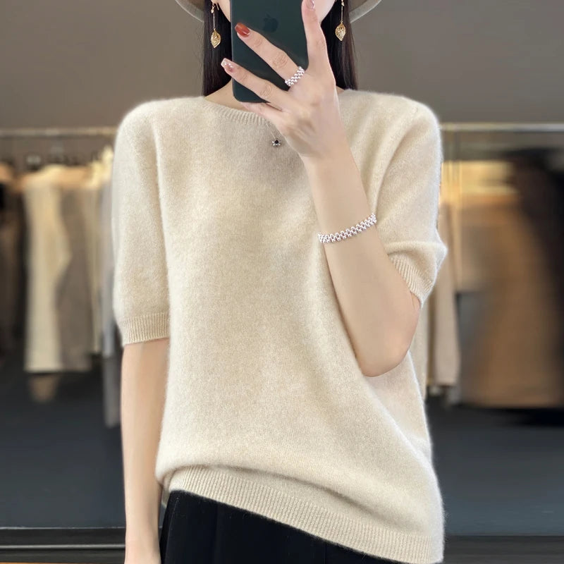 Dam T-shirt O-halsad Kortärmad Merinoull Pullover 2