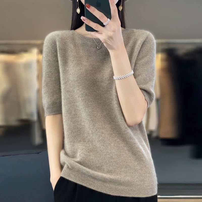 Dam T-shirt O-halsad Kortärmad Merinoull Pullover 8