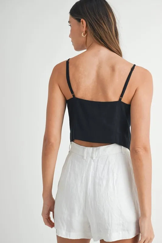 Dam Tank Top Knappad Crop Linne 4