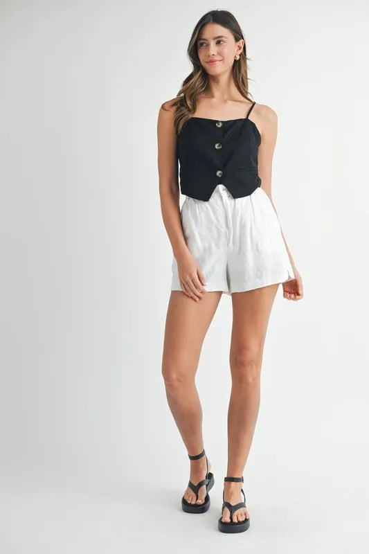 Dam Tank Top Knappad Crop Linne 6