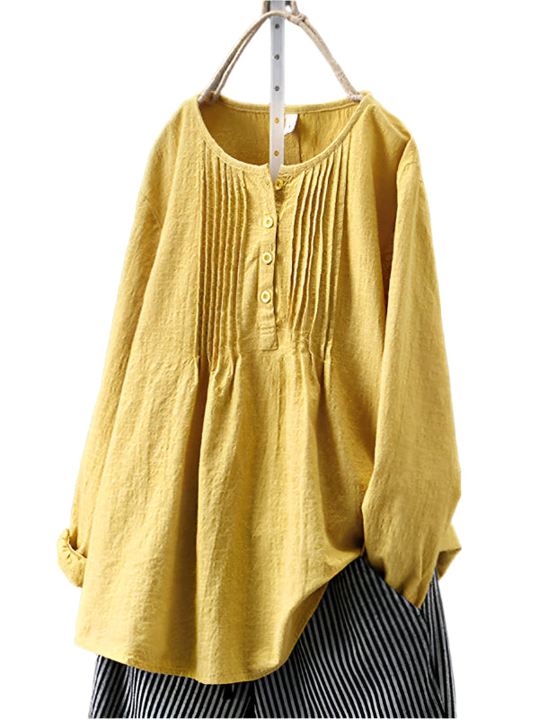 Dam Topp Långärmad Rund Hals Bomull och Linne 0