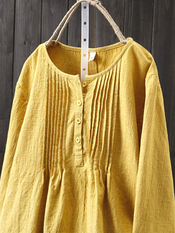 Dam Topp Långärmad Rund Hals Bomull och Linne 1