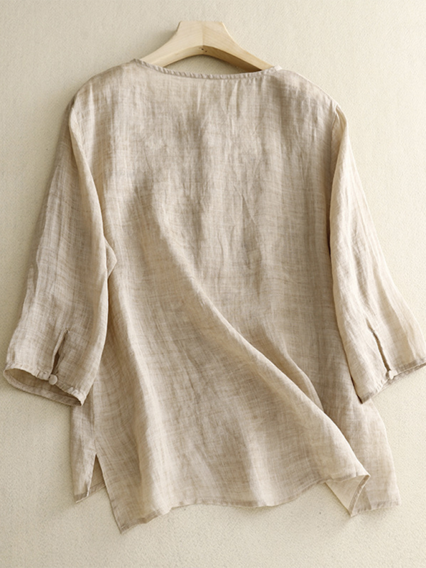 Dam Topp Rund Hals Retro Linne Bomull och Linne 2