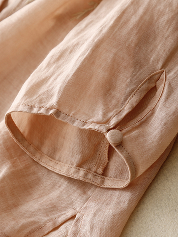 Dam Topp Rund Hals Retro Linne Bomull och Linne 4