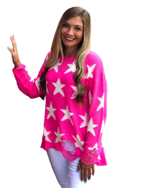 Dam Tröja Rund Hals Lättvikts Akryl Polyester Stjärnprint 0