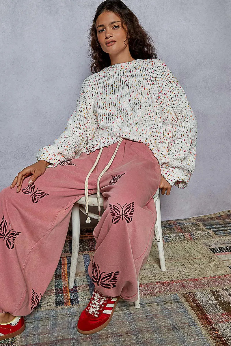 Dam Tröja Rundhalsad Långärmad med Fransar och Popcornstruktur 4