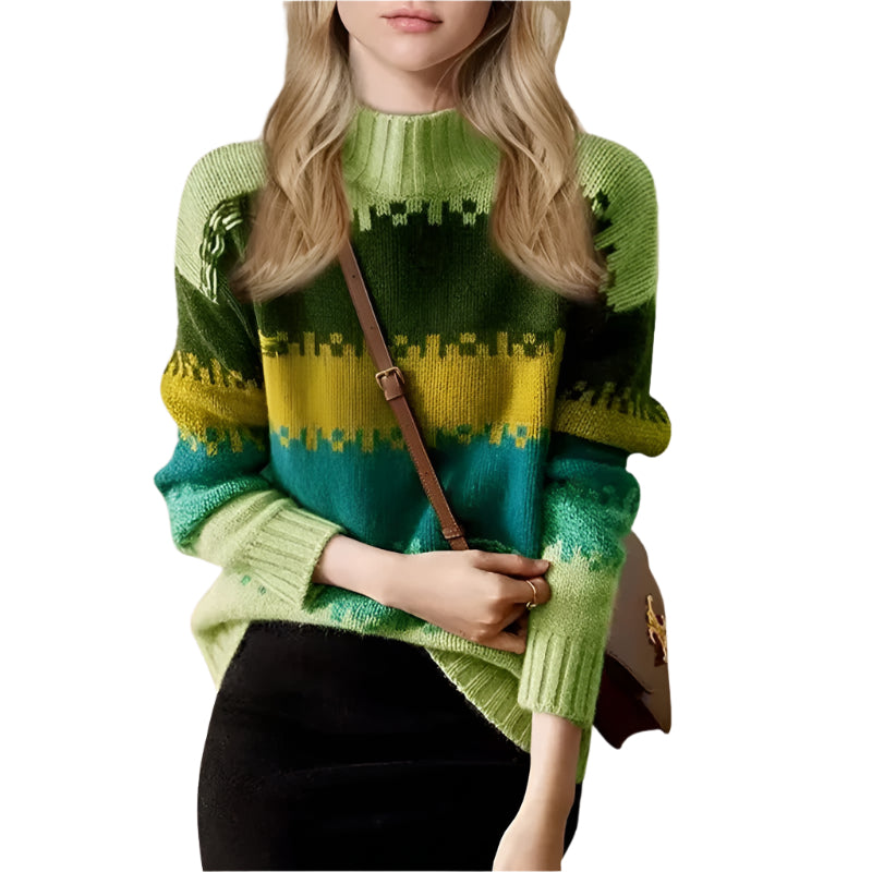Dam Turtleneck Tröja Pixelmönster Stickad 0