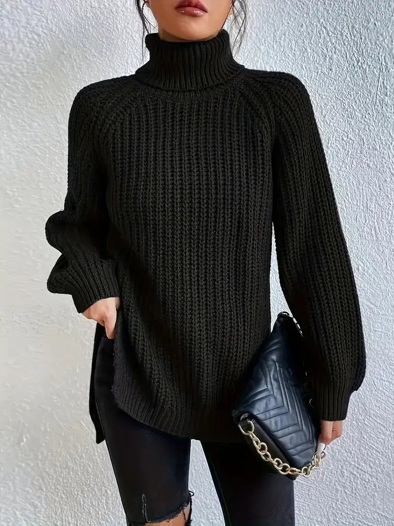 Dam Turtleneck Tröja Stickad Bomull 2