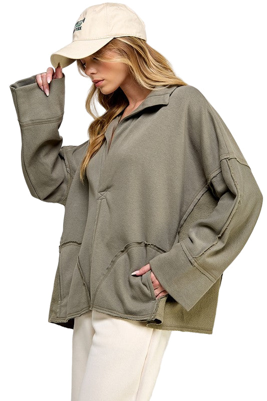 Dam V-Neck Pullover Dolmanärmar 0