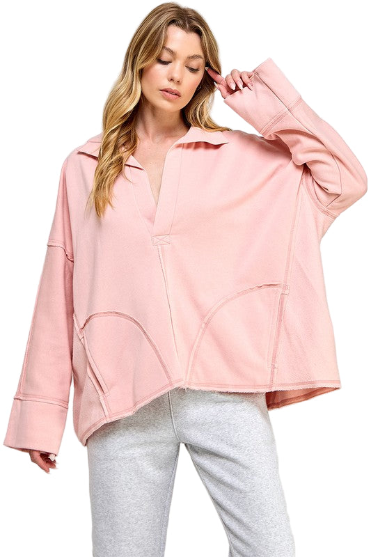 Dam V-Neck Pullover Dolmanärmar 0