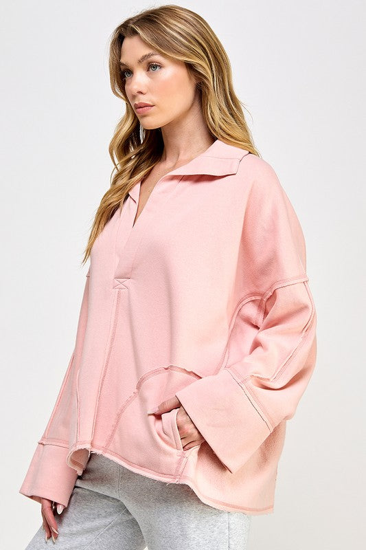 Dam V-Neck Pullover Dolmanärmar 1